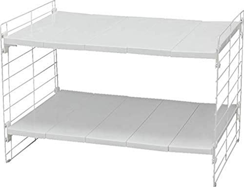 Iris Ohyama, Regal, Schrankorganizer, Unterschrank, Ausziehbar, Kunststoffaufbewahrung für Küchenschränke, Speisekammer, Lebensmittel und Utensilien - Telescopic Rack 2-tier USD-2V - Weiß