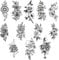 Tatouage Temporaire Fleurs De Croquis Noir 12 Feuilles Fleur Tattoos Temporaires Autocollants Tatouages Sexy Grande Taille Faux Tatouages pour Adultes Hommes Femmes et Filles