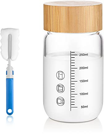 ZDZDZ Kleine Glas-Wasserflasche, breite Öffnung, Glas-Shaker-Flasche mit Deckel, 300 ml, wiederverwendbare Glas-Trinkflasche für Milch, Saft, Smoothies