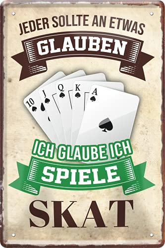 schilderkreis24 – Blechschild Lustiger Poker Spruch “Skat“ Deko Hobbykeller Garage Metallschild Zubehör Artikel Retro Vintage Geschenkidee Pokerspieler Kartenspieler 20x30 cm