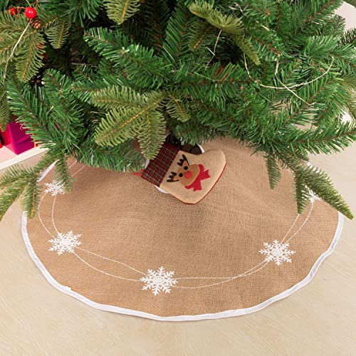 N&T NIETING Gonne per albero di Natale, 150 cm in tela con fiocchi di neve bianchi per albero di Natale, per vacanze e interni ed esterni