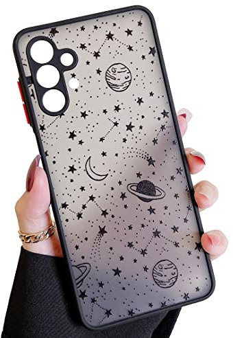 ZTOFERA Handyhülle Kompatibel mit Samsung Galaxy A13 4G/5G & A04s, Planet Sterne Universum Muster Schutzhülle Matt Harte PC Rückseite Hülle mit Silikon Bumper Stoßfest Cover, Schwarz Sky