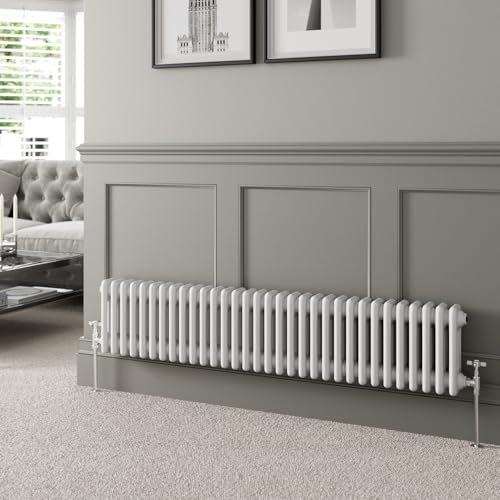 DuraTherm® 300 x 1460mm White Traditional Horizontal Designer Radiator Triple Column Colosseum Cast Iron Style Central Heating Panel Radiators Rad