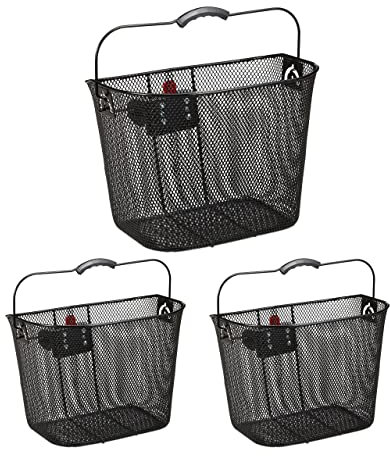 Relaxdays Fahrradkorb für Vorne 3er Set, abnehmbar, schwarz
