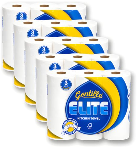 Gentille Elite 3pk Kitchen Roll | 3ply Thick Strong Absorbent Paper Towel (15 Rolls)