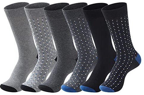 GLENMEARL Men's Dress Socks, 6‑Pack Cotton Crew Mid‑Calf Socks for Men