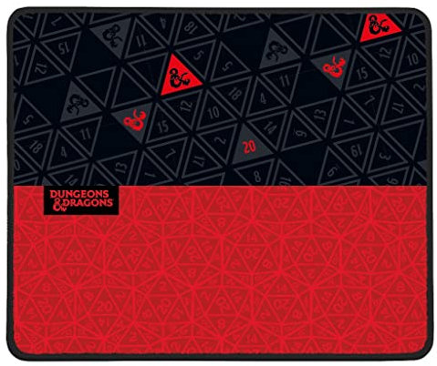 Konix Dungeons & Dragons Gaming-Mauspad 32 x 27 cm - rutschfeste Gummibasis - Rot und Schwarz