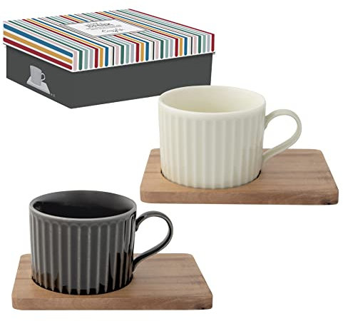 Easy Life COFFRET 2 TASSES A THE 25CL EN PORCELAINE AVEC SOUCOUPE ACCACIA TAKE A BREAK