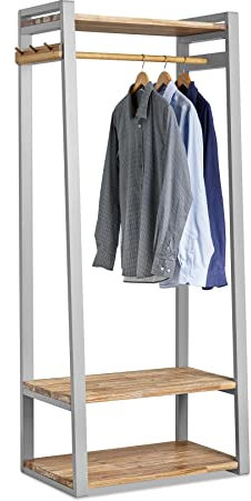 Statement Furniture Florence Bedroom Hallway Wardrobe. Dove Grey Wooden Clothes Rail with Storage