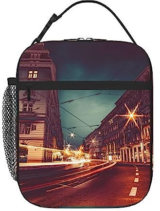 Prag Straßen Mittagessen Tasche Für Frauen Drucken Isolierte Lunchbox Mit Seitentasche Mittagessen Tote Taschen Für Arbeit Picknick