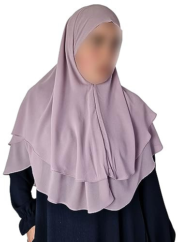 Yaqeen Hijab Kurzer Chiffon-Khimar, 2-lagig, Diamantschliff, Dreieck, Hijab, Muslimischer Schal, Kopftuch, Chadors, Arabien, islamisches Gebetskleid, muslimische Schals, Flieder, Einheitsgröße