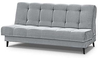 Mars Meble Schlafsofa Nancy Sofa mit Schlaffunktion Bettkasten Polstersofa aus Velour 195 cm Dreisitzer mit Holzbeine, Stoff: Paros 05 - hellgrau