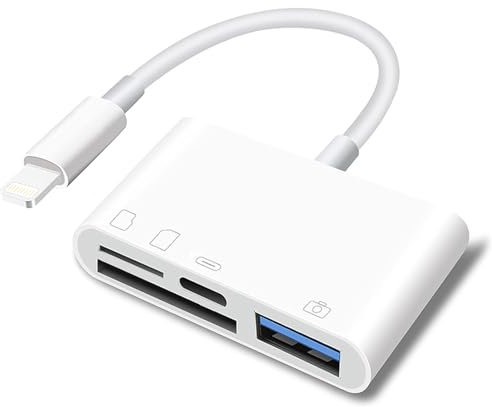 KikoSaka Lector de tarjetas SD para iPhone Lightning a 4 en 1, adaptador de cámara USB, compatible con OTG hembra OTG Micro SD TF lector de tarjetas de memoria para iPad con puerto de carga