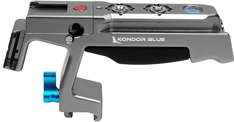 KONDOR BLUE Talon XL NATO Top Handle with REC Trigger for Camera Cages, Dual NATO Rail 3/8-16 ARRI-Style Mounts, Cold Shoe Slots, Remote REC Button, Ergonomic Grip, Bubble Level, Gray