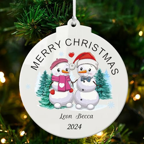 Personalised Christmas Tree Decorations Christmas Baubles Ornaments Custom Xmas Tree Bauble for Family 2025 Christmas Decorations Acrylic Xmas Decor(Round, Family of 2)