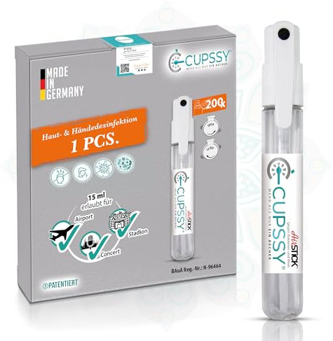 Cupssy® AirStick | Desinfektionsmittel I Reise Desinfektionsmittel für Hände, Desinfektionsmittel haut | kein Auslaufen | Händedesinfektion bekämpft Bakterien 99,9% I Nachfüllbar & Schonend 1x15ml