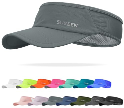 Sukeen Sports Sun Visor Men Women Lightweight Packable Cooling Stretchy Visor Hat for Running, Tennis, Golf Grey