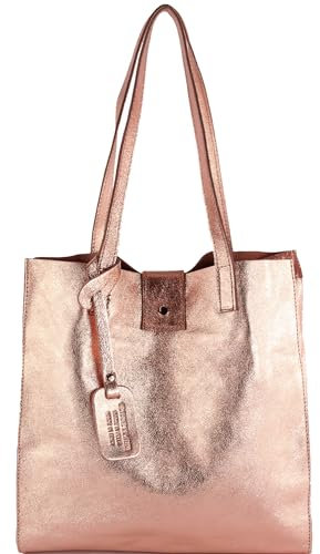 modamoda de - T247 - Ital. Leder Shopper mit herausnehmbarer Innentasche, Farbe:Roségold-Metallic