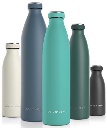 LARS NYSØM Edelstahl Trinkflasche 350ml, 500ml, 750ml, 1L, 1 5 liter | Thermosflasche Kohlensäure geeignet | Auslaufsichere Wasserflasche für Sport, Outdoor, Schule (Aqua Turquoise, 1000ml)