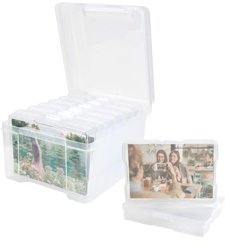 HEKOBAG Photo Storage Box, 4 x 6 Clear Photo Storage Case Box with 6 Inner Organizer Cases Photo Keeper -Hold up 600 Photos- Photo Case Craft Storage Box for Photos, Cards, Stamps, Arts, Seeds