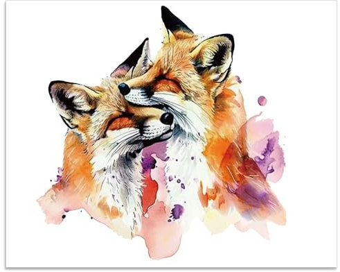 arricraft Poster Mit Fuchs-Bild, 1 Stück, Aquarell-Kunstdruck „Mutter Und Junges Füchse“, Ungerahmt, Wildtier-Wanddruckpapier Für Kinderzimmer, Zuhause, Wohnzimmer, Schlafzimmer