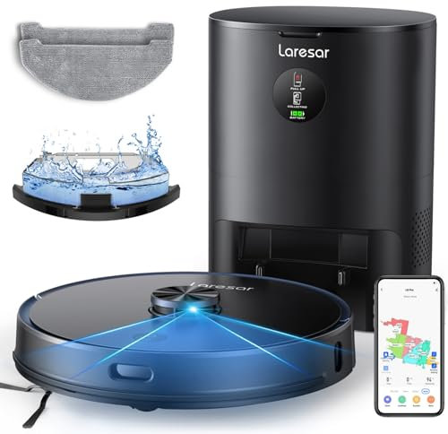 Laresar Robot aspirateur et serpillère, aspirateur robot 3 en 1 avec station de vidange automatique de 3,5 L, équipé d'une navigation Lidar, contrôle intelligent par application, pour poils d'animaux,