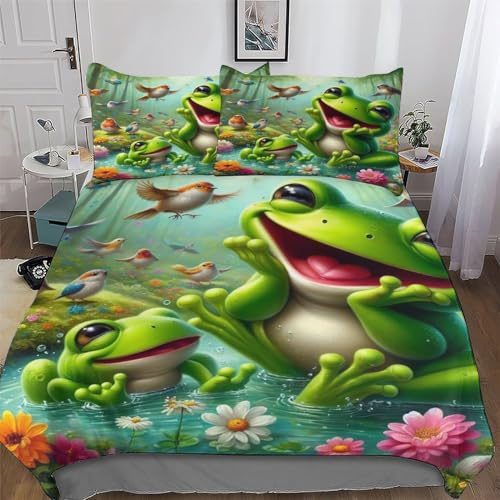 PAZZK Frosch 3D Print Bettwäsche Bettbezug Schlafkomfort Microfaser Deckenbezug 2teilig Mit Reißverschluss Und Kissenbezug Erwachsene Teenager Kinder Bettbezüge Single (135x200cm)