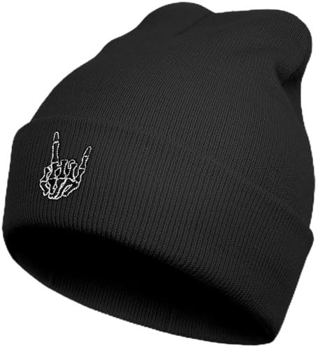 SHUNLCD Strickmütze mit Totenkopf-Motiv, für Damen und Herren, Weihnachten, Cooles Emo-Gothic-Skelett-Geschenk, Schwarz, Einheitsgre