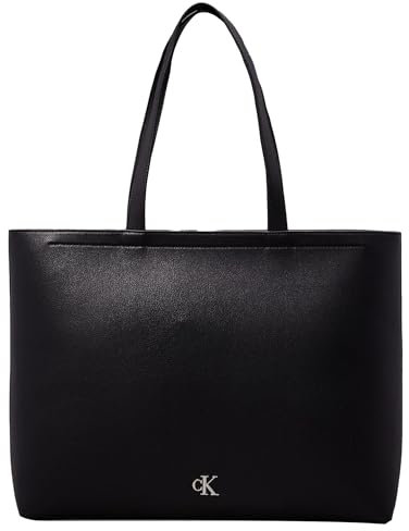 Calvin Klein Damen MINIMAL Monogram Slim TOTE34 Tasche, Schwarz und silberfarben