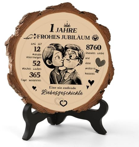YAOZUP Geschenk zum Jubiläum, 1. Hochzeitstag Geschenk, Geschenke zum 1 Hochzeitstag Holzplakette Geschenke, 1. Hochzeitstag Deko Glücklich 1. Jahrestag Geschenk für Frau Mann Paare