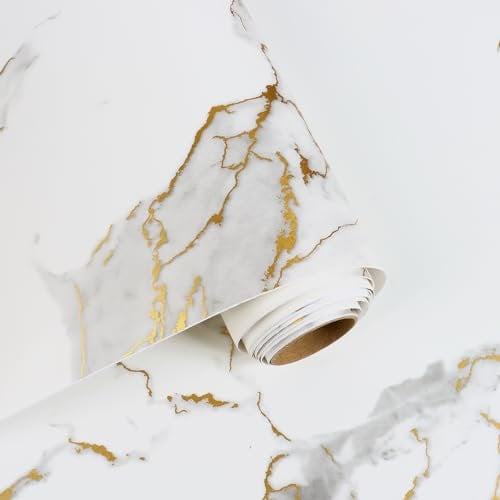 VaryFloral Papier Peint Marbre Beige Or Papier Peint Autocollant Mat 30cmx1000cm Rouleau Adhesif Decoratif Épaissir Papier Adhesif Effet Marbre Revetement plan de Travail Cuisine Chambre