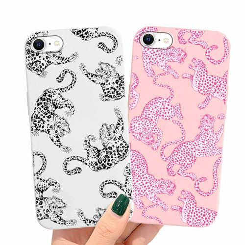 ZhuoFan 2 Pack Case for Apple iPhone 8/7/SE 2020/SE 2022 4,7,Leopard Animal With Print Girls Women Shockproof Protective Soft TPU Cover Design Aesthetic Funny Pattern Matte Cases,8