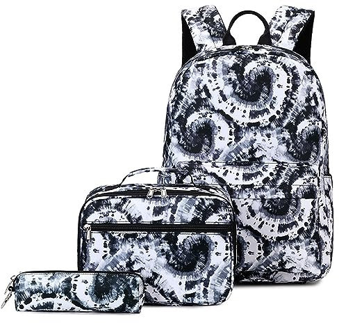 Utility-Rucksack, Schulrucksäcke mit Lunch-Tasche, für Damen und Herren, Schulbücher, Tasche für Mittelschule, Federmäppchen, 3 kleine Rucksäcke, Schwarz , Einheitsgröße