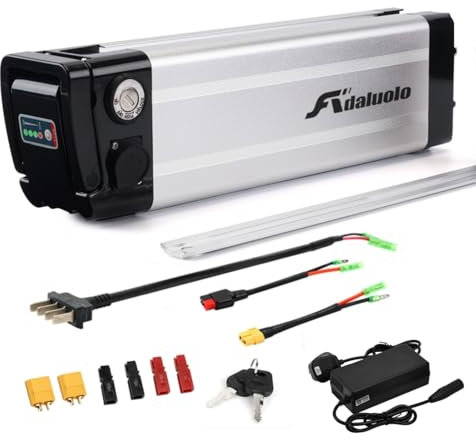 Adaluolo 48V Ebike Akku, 48V 15AH Elektrofahrrad Lithium-Ionen Batterie Silber Pedelec Herausnehmbare Fahrrad Batterie Ersatzakku 4 Pin mit Ladegerät für 350W 500W 750W Motor