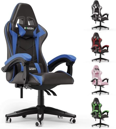 bigzzia Silla Gaming, Silla de Juegos, Silla de Oficina, Silla de Ordenador, Silla giratoria Resistente, diseño ergonómico con cojín y Respaldo reclinable (Blue)