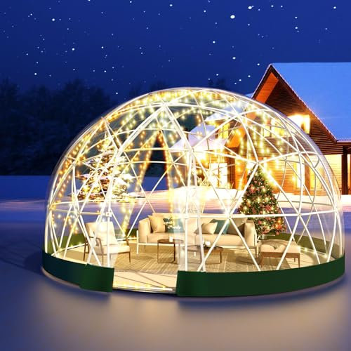 Tente dôme de Jardin à Bulles de 3,7 m, Serre à dôme géodésique avec Housse Transparente en PVC, Tente dôme à Bulles de Jardin étanche pour extérieur, terrasse, Salle à Manger (Bord Vert, 3,7 Mètres)