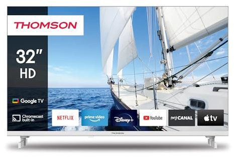 THOMSON 32 Pulgadas (81 cm) Led HD Blanco Google TV, Wi-Fi,Dolby Audio, HDR10, Bluetooth 5.1, Triple-Tuner (Cable/Satélite/Antena), HDMI, Ci+, A+ Panel - 32HG2S14W