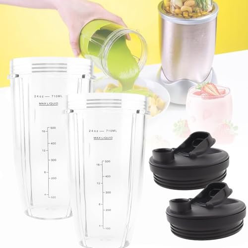 Vasos de repuesto para licuadora, 2 unidades, vasos exprimidores Ninja de 24 onzas vienen con tapas para llevar, compatibles con licuadoras Nutri Ninja Auto iQ BN401 / BN751 / BN801 BL480 BL450 BL682