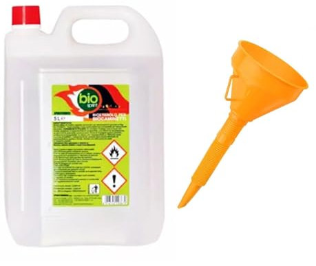 Bioéthanol 99,9% Bio Sprint 1 x 5 l - pour Cheminée de Table, Cheminée & déco de Jardin - sans Fumée ni suie 100% d'origine végétale,Ultra-inodore + + Entonnoir Offert