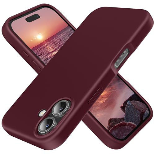TAXXOE Silicone Case Compatible with iPhone 16 Case Soft Ultra Slim Protective Shockproof Liquid Silicone Phone Case,Anti-Scratch Microfiber Lining, 6.1 Wine Red