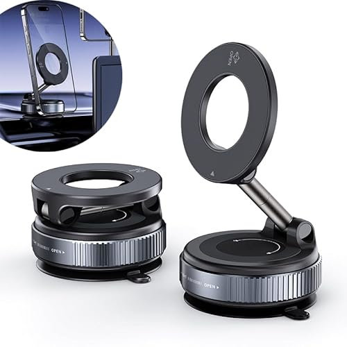 Junfire handyhalterung Auto Magnet N52 360° drehbar für Alle Handys ab 4,7 Zoll, magnethalter dreifach faltbar Zinklegierung kompatibel mit Samsung, iPhone, Xiaomi, Motorola, Google Pixel – Schwarz