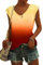 NARRAME T-Shirt à Manches Courtes et col en V pour Femme - Chemisier d'été léger et décontracté Dégradé de Jaune vers Orange ombré Petit S 34-36