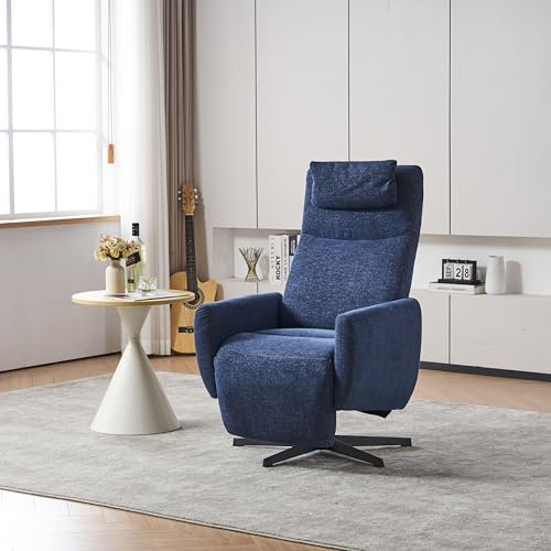 Soweiz Modernes Sofasessel, Bequemer Relaxsessel mit Liegefunktion – Chenille Fernsehsessel mit Fußstütze, drehbarer Stillsessel & Loungesessel, 67x80.5x110cm (Blau)