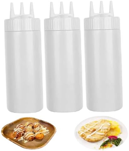 Kalastussaari Squeeze Bottles for Sauces 3Pcs 650ml Transparent Condiment Squeeze Bottles with Twist On Cap 3 Hole Leakproof Washable Refillable Kitchen Accessories