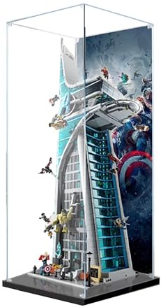 Acryl-Vitrine für Lego 76269 Avengers Tower Modell, 3 mm staubdichte Schaukasten, Vitrine kompatibel mit Lego 76269 (Modell nicht im Lieferumfang enthalten) (Hintergrund 3 mm)