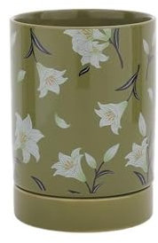 Porte-ustensiles de cuisine en céramique – Pot de comptoir vert avec plateau de vidange pour séchage et nization des ustensiles parfait pour les chefs à domicile et les amateurs de cuisine