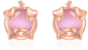 PROESS Schwein Ohrringe für Frauen 925 Sterling Silber Tier Ohrringe Katzenauge Schmuck Geschenk für Damen Mutter