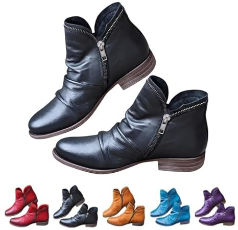 Stivaletti da cowboy da donna, tacco basso, eleganti stivaletti da arrampicata con cerniera, stivaletti da escursionismo casual, in pelle vintage, comodi, leggeri, cerniera, stivali western con, D