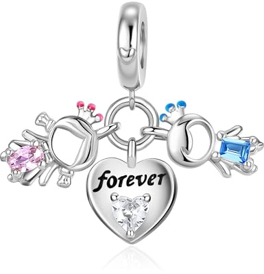 Alstiva Familie Freundschaft Liebe 925 Sterling Silber 5A Zirkonia Charm Anhänger für Armband Charm Bead Pendant für Europäische Armbänder Halsketten Schmuck Geschenk für Damen Frauen