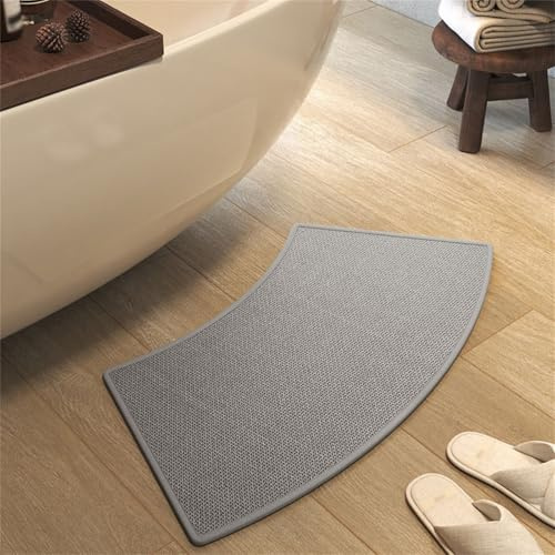 FCS Bathroom Gebogene Duschmatte Halbrund Badematte, wasserabsorbierend, rutschfeste Badteppich für Rundduschen(Size:45x100cm,Color:grau)